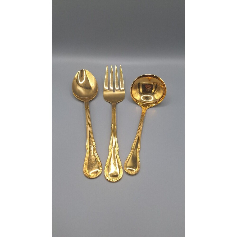 Hostess Set Of 3 Golden Milan By Home Concepts Ladel, Fork, Spoon